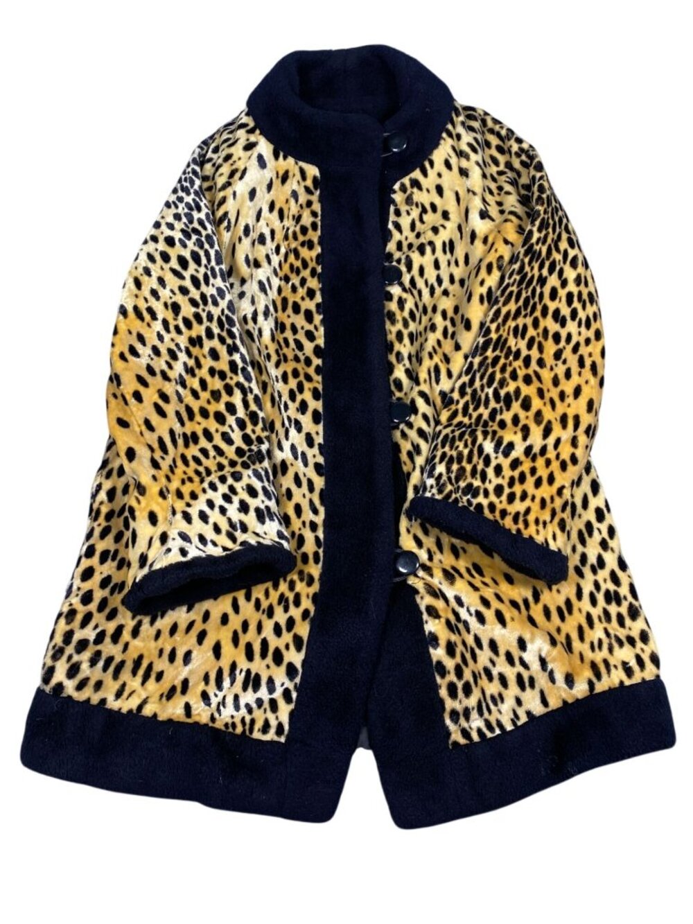 Vintage Wally Williams Leopard Print Faux Fur Coat Black Accents Womens 1950s